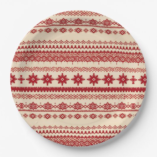 Knitted-Pattern look Nordic folk art style Papieren Bordje (Voorkant)