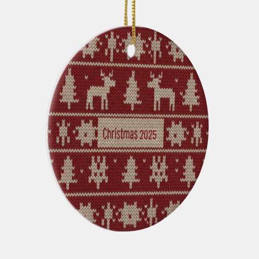 Knitted Sweater Pattern Classic Red & Cream Fair  Keramisch Ornament (Rechts)