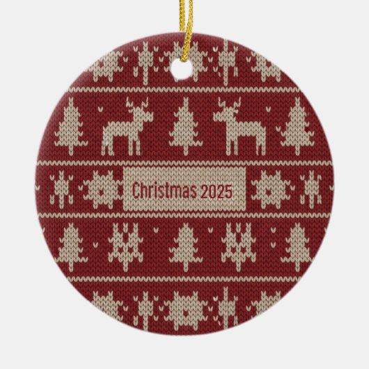 Knitted Sweater Pattern Classic Red & Cream Fair  Keramisch Ornament (Voorkant)