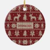 Knitted Sweater Pattern Classic Red & Cream Fair  Keramisch Ornament (Achterkant)