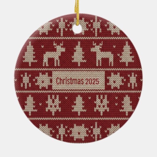 Knitted Sweater Pattern Classic Red & Cream Fair Keramisch Ornament (Achterkant)