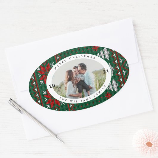 Knitted Sweater Pattern Photo Ovale Sticker (Envelop)