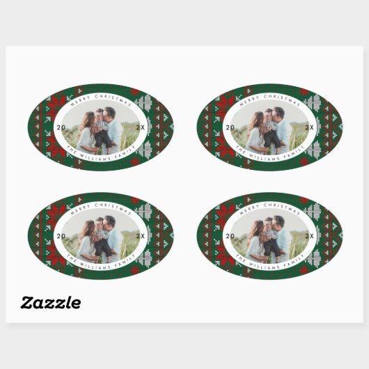 Knitted Sweater Pattern Photo Ovale Sticker (Vel)