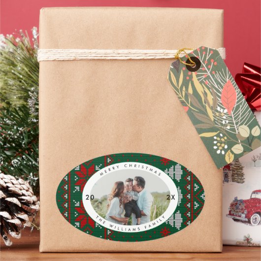 Knitted Sweater Pattern Photo Ovale Sticker (Feestdagen)