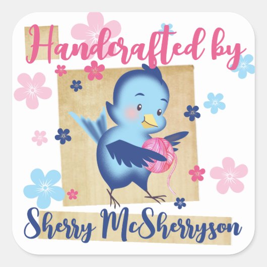 Knitter crochet homespun garen vierkante sticker (Voorkant)