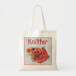 Knitter - Hand Knit red Chenille Yarn Tote Bag
