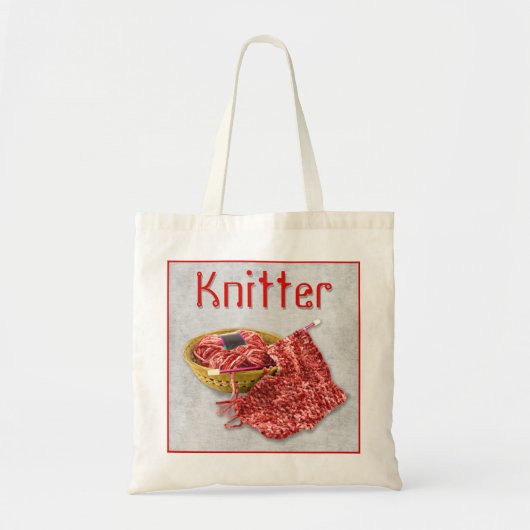 Knitter - Hand Knit red Chenille Yarn Tote Bag (Voorkant)