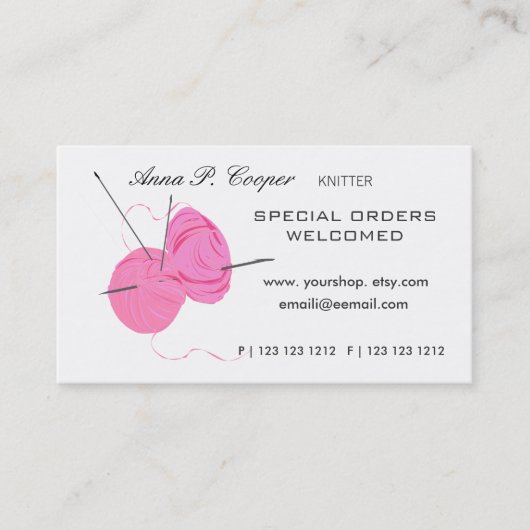 Knitter Pink Cute Yarn Balls & Needles #makers Visitekaartje (Voorkant)