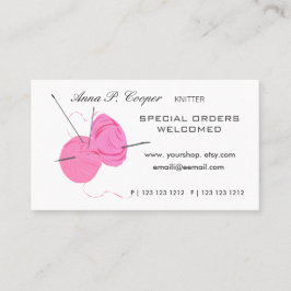 Knitter Pink Cute Yarn Balls & Needles #makers Visitekaartje