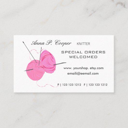 Knitter Pink Cute Yarn Balls & Needles #makers Visitekaartje (Voorkant)