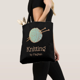 Knitters Knitters Knitting Yarn Ball Logo Black Sq Tote Bag