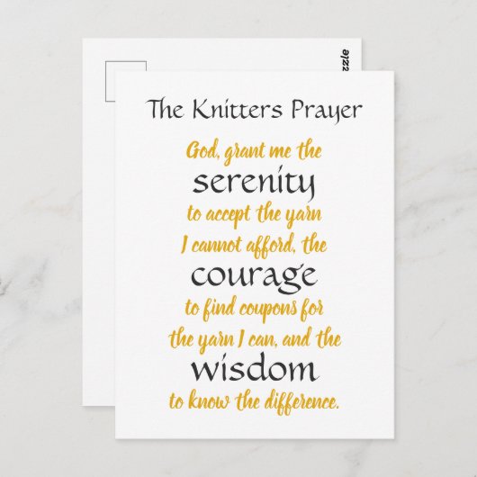 Knitters Prayer Funny Briefkaart (Voorkant / Achterkant)