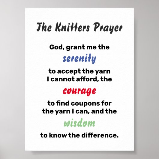 Knitters Prayer Serenity Joke Poster (Voorkant)