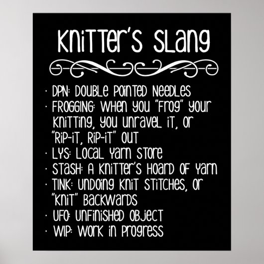 Knitter's Slang Funny Knitting Poster (Voorkant)