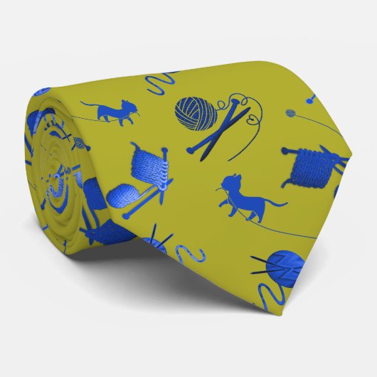 Knitters Stropdas Garnenaaltjes blauw patroon (Opgerold)