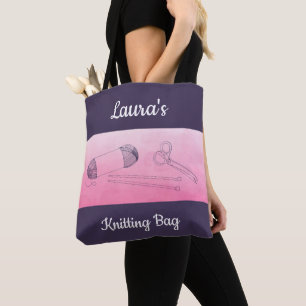 Knitting Bag, persoonlijk, Paars en roze Tote Bag