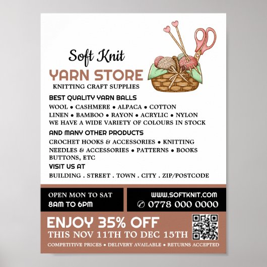 Knitting Basket, Knitting Store, Garn Store Poster (Voorkant)