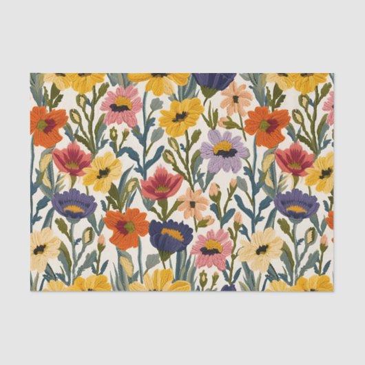 Knitting Botanical Pattern Pastel Vintage Colours Tissuepapier (Voorkant)