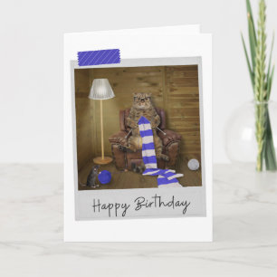Knitting Cat Funny Birthday Card Kaart