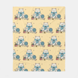 Knitting Crochet Cat Paws Pastel Pattern Cozy Fleece Deken