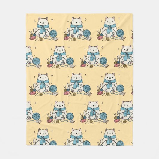 Knitting Crochet Cat Paws Pastel Pattern Cozy Fleece Deken (Voorkant)