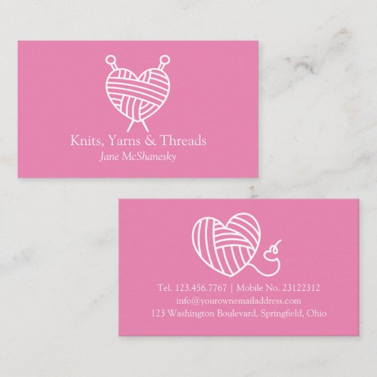 Knitting Crochet Yarn Craft Hand Spool Visitekaartje (Voorkant / Achterkant)