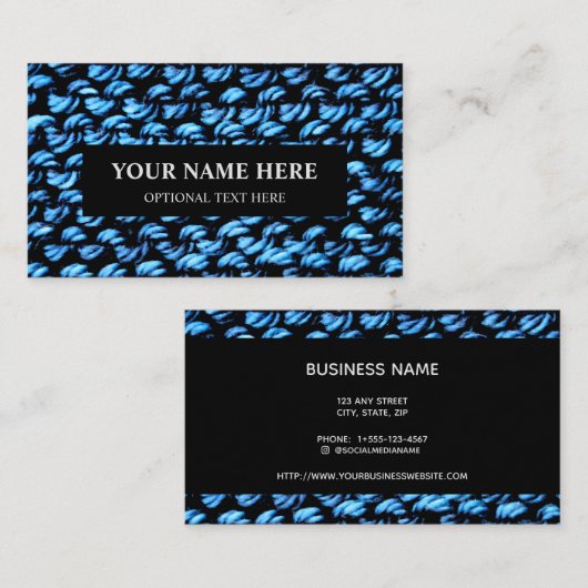 Knitting Garter Stitch Blue Texture Visitekaartje (Voorkant / Achterkant)