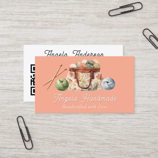 Knitting Handmade QR Code Visitekaartje (Voorkant / Achterkant in situ)