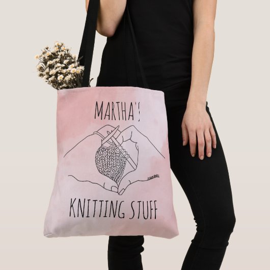 Knitting Heart Hands Boho Line Illustration Tote Bag (Dichtbij)