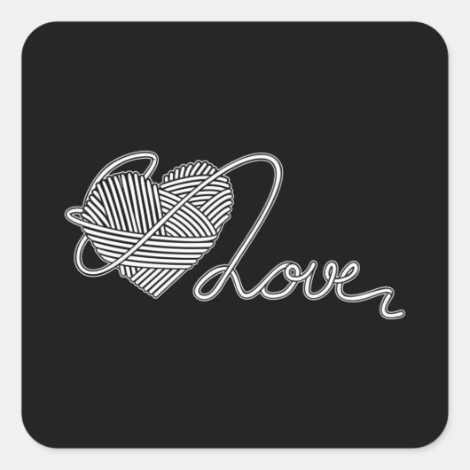 Knitting Heart Love Yarn Wool Crochet Stash Vierkante Sticker (Voorkant)