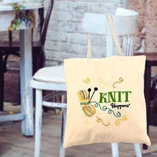 Knitting Humor Knit gebeurt Gezegde en Quirky Yarn Tote Bag