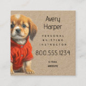 Knitting Instructor Puppy in Sweater Business Card Vierkante Visitekaartje (Voorkant)