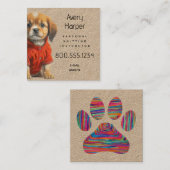 Knitting Instructor Puppy in Sweater Business Card Vierkante Visitekaartje (Voorkant / Achterkant)