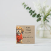 Knitting Instructor Puppy in Sweater Business Card Vierkante Visitekaartje (Staand voorkant)