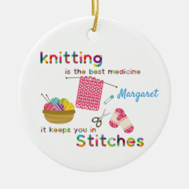 Knitting is het beste geneesmiddel keramisch ornament