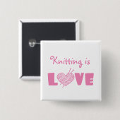 Knitting is Love Vierkante Button 5,1 Cm (Voorkant /achterkant)