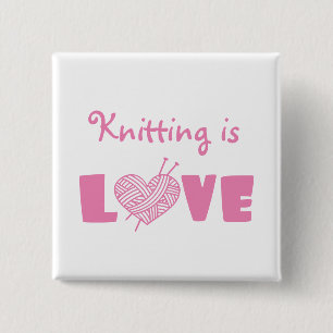 Knitting is Love Vierkante Button 5,1 Cm