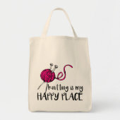 Knitting is mijn gelukkige plek tote bag (Voorkant)
