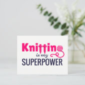 Knitting is Mijn Superpower in Roze Briefkaart (Staand voorkant)