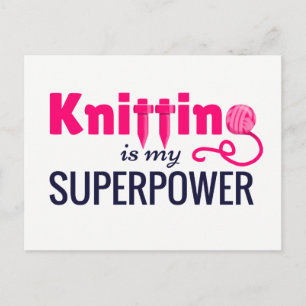 Knitting is Mijn Superpower in Roze Briefkaart