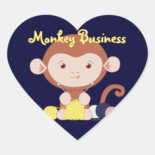 Knitting Monkey Heart Stickers (Voorkant)