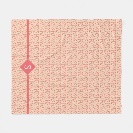 Knitting Needles Crafts Initiaal Coral + Beige Fleece Deken (Voorkant (Horizontaal))