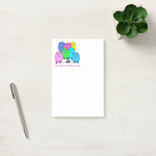 Knitting note.  Fluffie schapen en gepersonaliseer Post-it® Notes (Kantoor)
