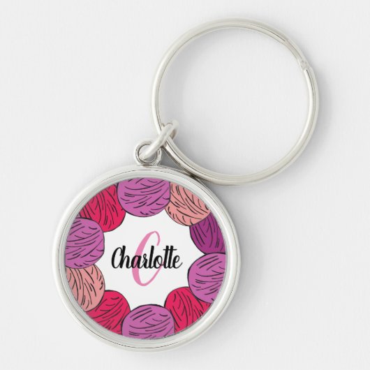 Knitting paars & roze wol gift Button Belangrijkst Sleutelhanger (Voorkant)