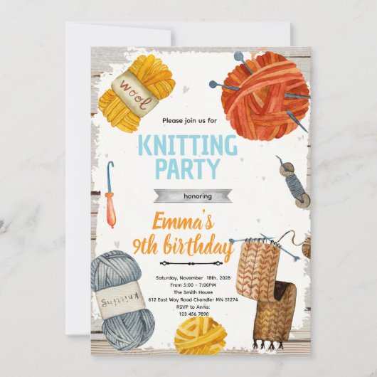Knitting party invitation kaart (Voorkant)