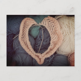 Knitting pink heart-shaped babyknitting postcard briefkaart