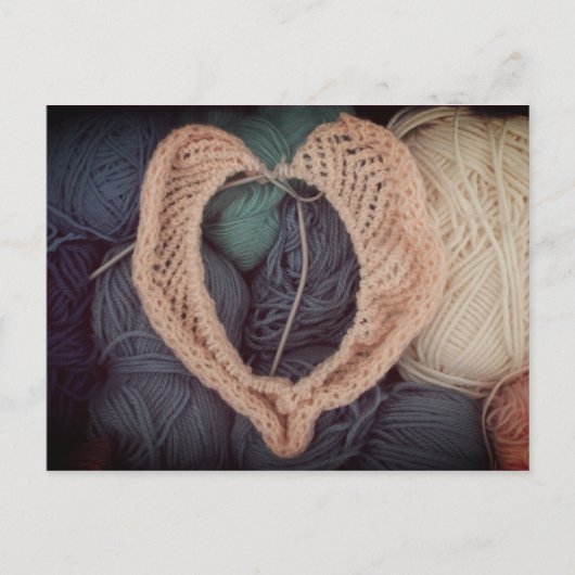 Knitting pink heart-shaped babyknitting postcard briefkaart (Voorkant)