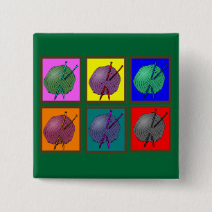 Knitting Popart Gifts Vierkante Button 5,1 Cm