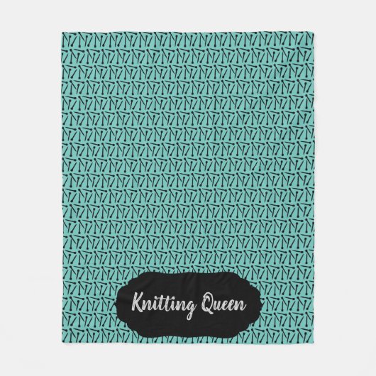Knitting Queen Needles Pattern +Label Blauwgroen + Fleece Deken (Voorkant)