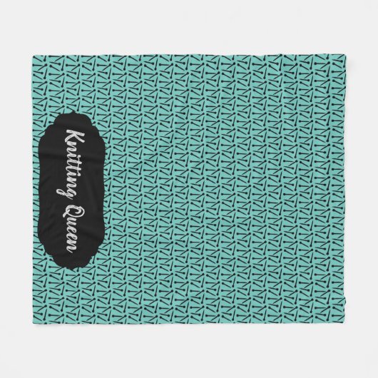 Knitting Queen Needles Pattern +Label Blauwgroen + Fleece Deken (Voorkant (Horizontaal))